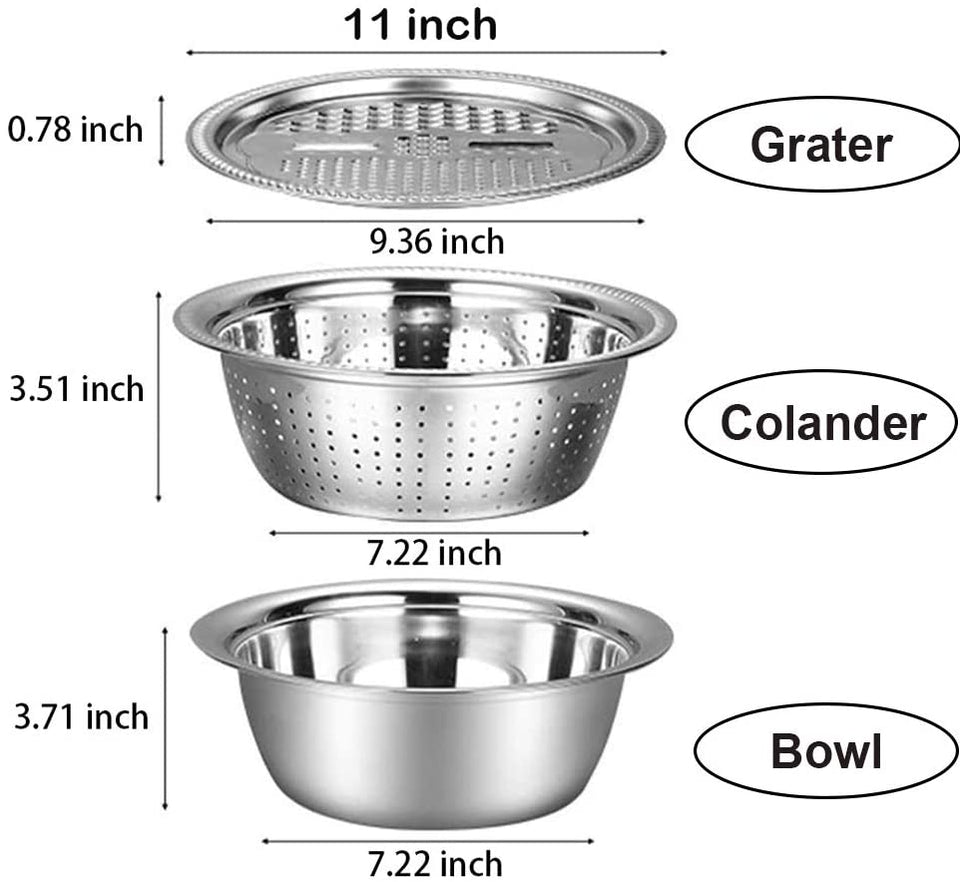 Stainless Steel 3 in 1 Grater and Drain Basket