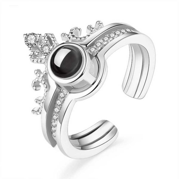 I love You Projection Ring in 100 Languages Silver (Crown)- Free Size